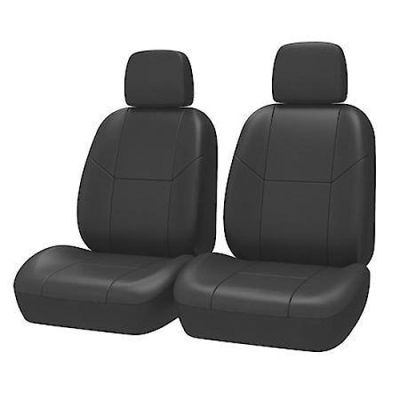 CAR-GRAND Seat Cover: Black Faux Leather Low Back Durable Direct Fit - 2PK