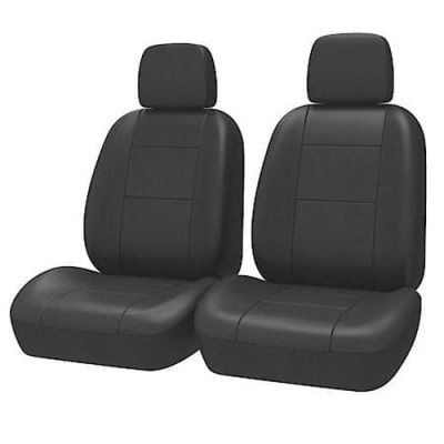 CAR-GRAND Seat Cover: Black Faux Leather Low Back Durable Direct Fit 2 Pk