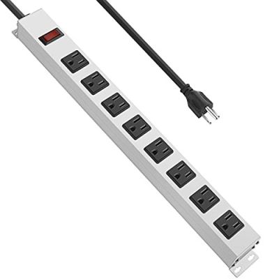 JUNNUJ 800667-Metal 8 Outlet Power Strip, WHITE