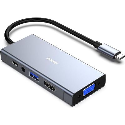 Benfei 000316GREY 5-in-1 USB Type-C Hub with 4K HDMI VGA-USB 3.0/ 3.5mm Audio and 60W PD