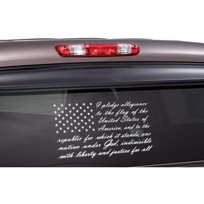 OFFROAD - American Flag Pledge of Allegiance Window Decal | Matte White | 16" x 9"
