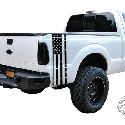 OFFROAD Vertical Distressed American Flag Tailgate Decal For Pickups Universal