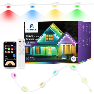 APPECK Permanent Outdoor Lights 100ft with 72 LEDs Smart RGBW String Lights Waterproof Remote Control for Christmas and More - White