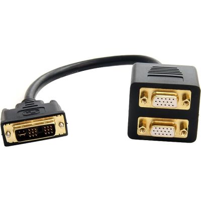 StarTech.com 1 ft / 30cm DVI to Dual VGA Y Splitter Cable - DVI-I Analog to Dual VGA/ 1x DVI-I (M)/2x VGA (F) (DVISPL1VV)-Black