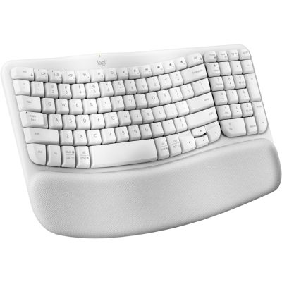 Logitech Wave Keys Wirless Ergonomic Keyboard with Cushioned Palm Rest - White (No Receiver)
