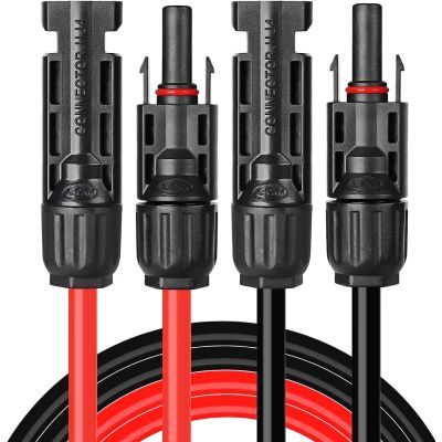 Solar Extension Cable Wire with 1 Pair 15 Feet Black + 15 Feet Red Weatherproof Tinned Copper Extension Cable