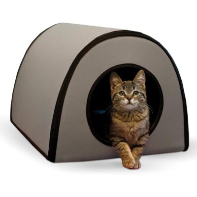 K&H Pet Products 100213179- Thermo Mod Kitty Shelter Waterproof Outdoor Heated Cat House Gray 21 X 14 X 13 Inches