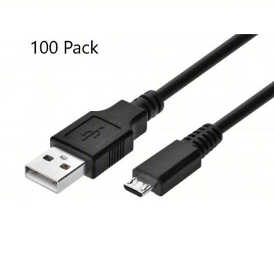 Type A to Micro USB Data Cable Black - 100 Pack LOT